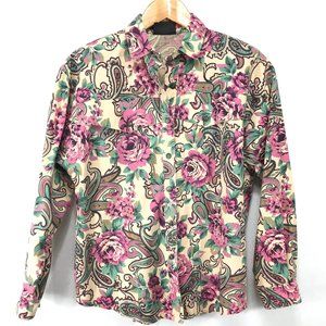Vintage Rough Rider Shirt Women Medium 6 Pink Green Rodeo Western Floral Cowgirl